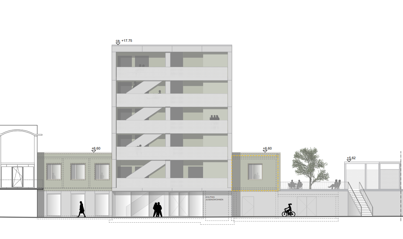 Seitenansicht Treppenhaus Sanierung Kolping Azubiwohnen Ulm